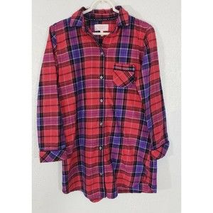 Victoria's Secret Sz XS Red Purple Plaid Button Down Nightshirt Nightie